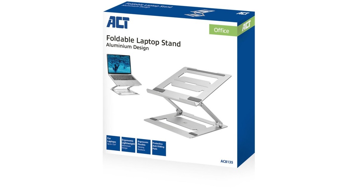 ACT ConnectivityLaptopstandaard aluminium  (Aluminium, Opvouwbaar, traploos in hoogte verstelbaar)
