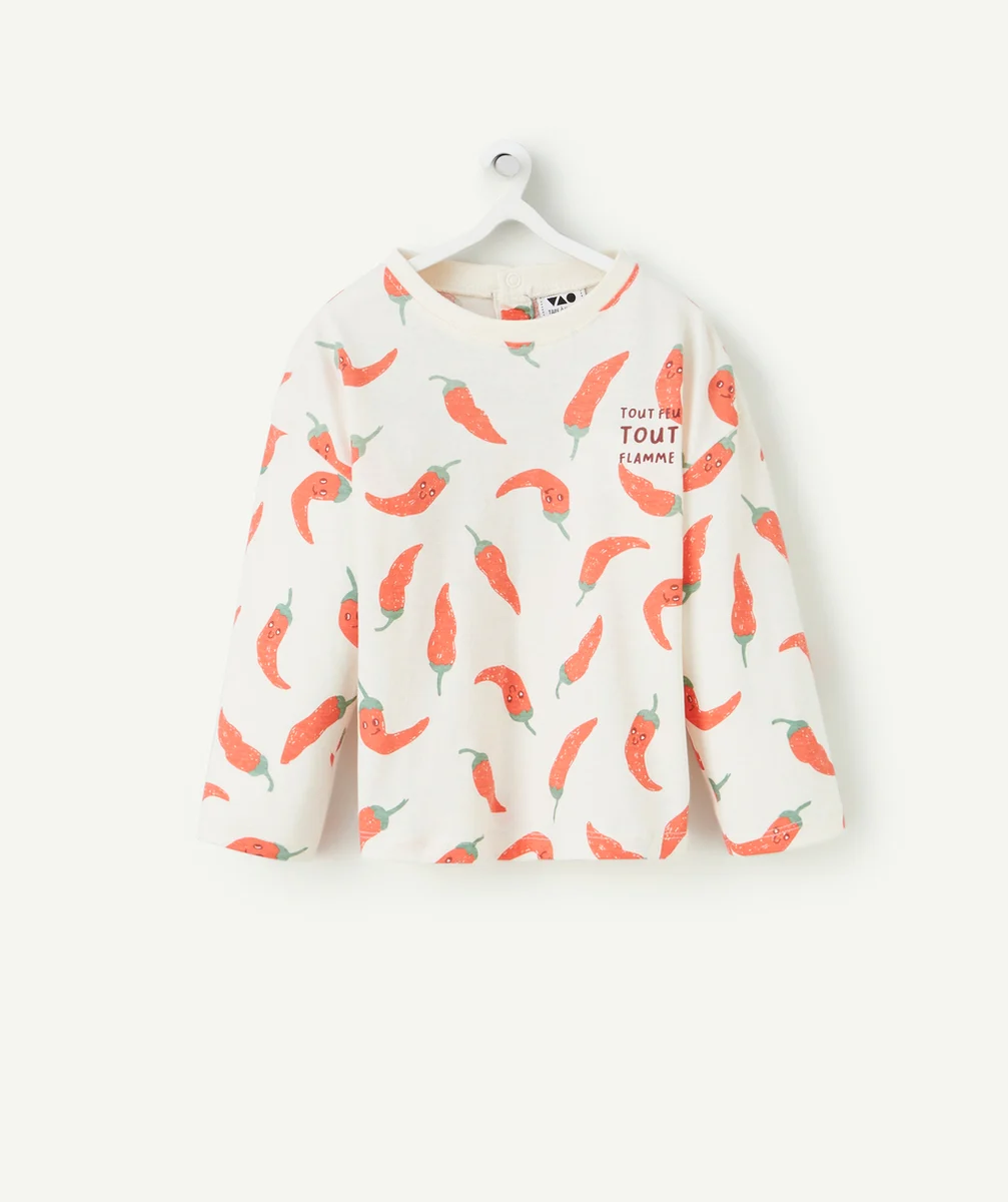 T-SHIRT BÉBÉ GARÇON EN COTON BIO ÉCRU AVEC IMPRIMÉ PIMENT