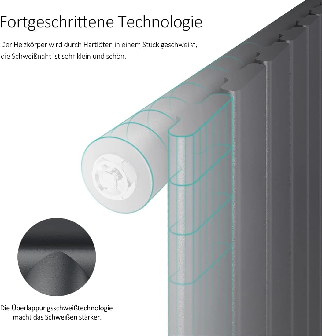 EMKE Design Heizkörper Flach, 630x1006 mm Horizontal Flachheizkörper mit Seitenanschluss, Einlagig Paneelheizkörper Wandheizkörper für Bad, Schlafzimmer & Wohnzimmer, Anthrazit 210W