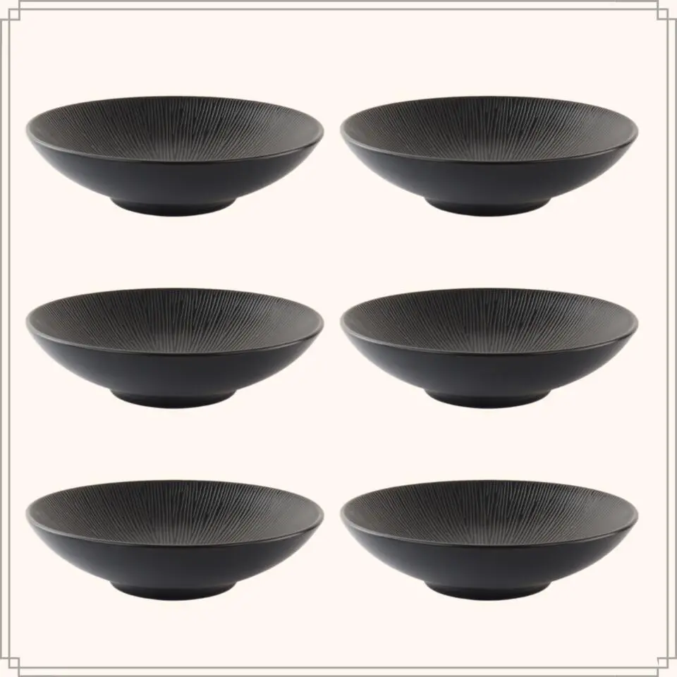 OTIX Diepe Soep Pasta Bordenset 6 Persoons Zwart 19cm Keramiek POPPY