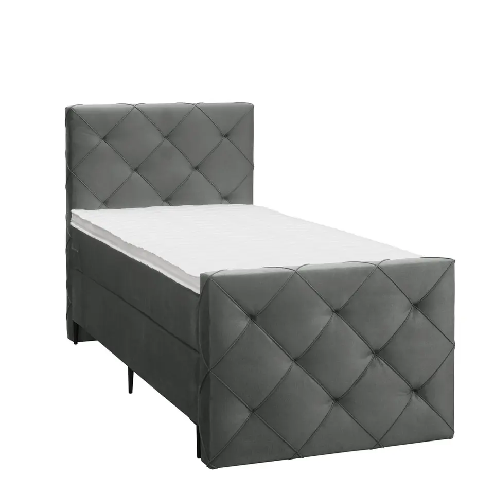 Boxspring met voetbord Liv geruit - grijs - 90x200 cm - slanke poot