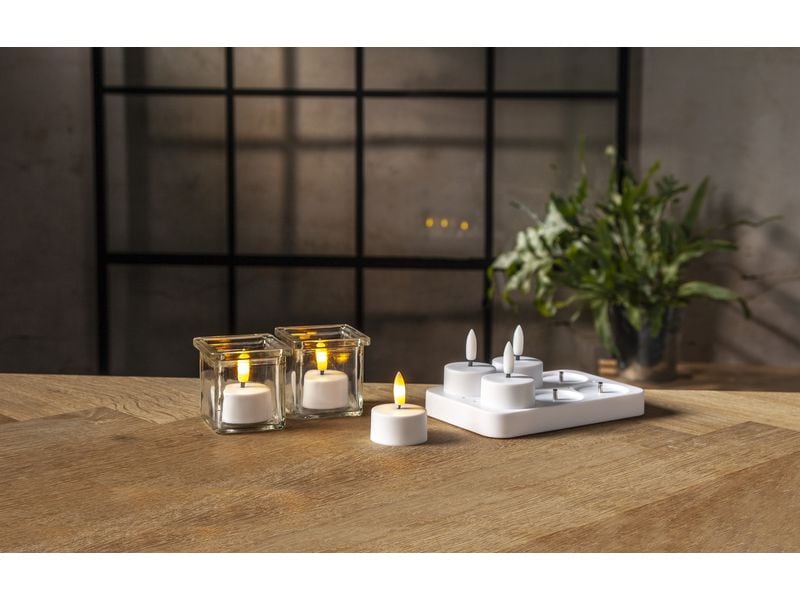 Star Trading LED Teelichter Set Flamme Charge 6er, Weiss Set von 6 wiederaufladbaren Teelichtern