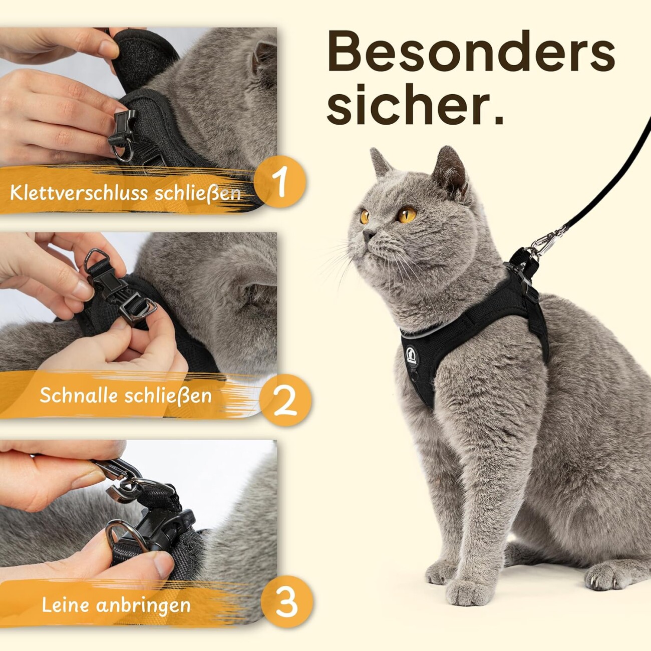 Tierhood Softgeschirr Katze mit Leine anthrazit/ schwarz M