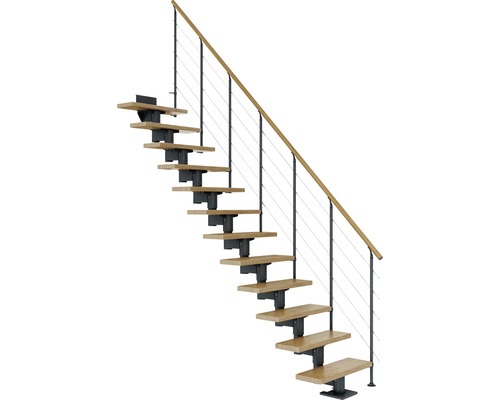 Pertura Chiron Antraciet Middentrap, Recht, 75 cm, Eiken Gelakte Leuning, 11 Treden / 12 Stijgers