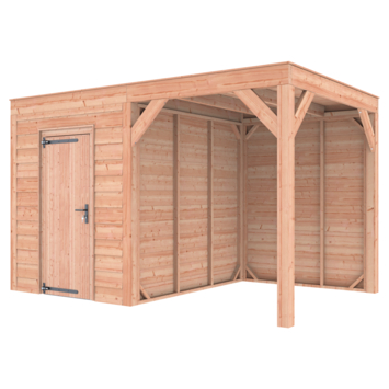 Tuinhuis met overkapping Douglas hout Zweeds rabat onbehandeld 395 x 255 cm