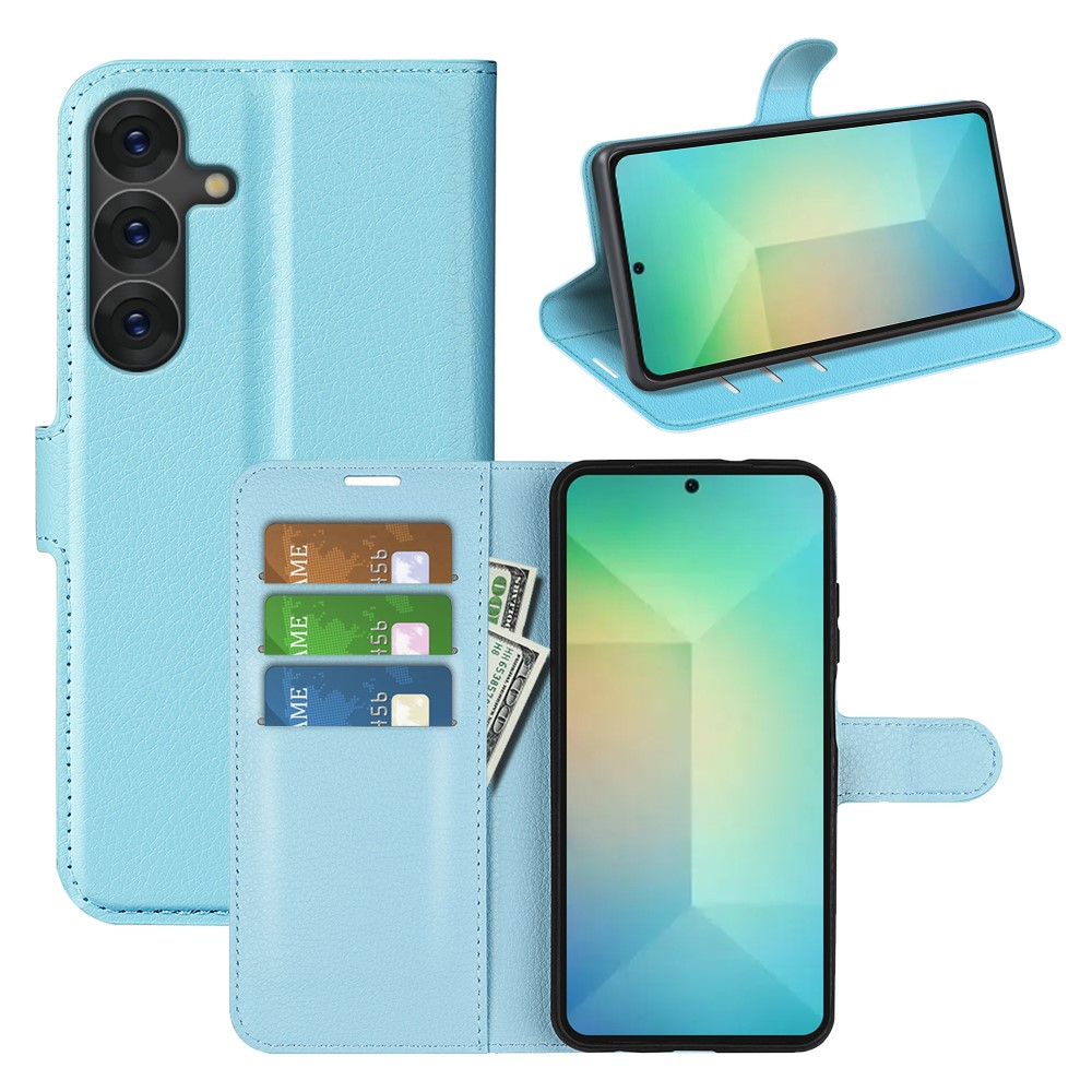 Samsung Galaxy S25 Leder Tasche Flip Cover Litchi Look - Hellblau