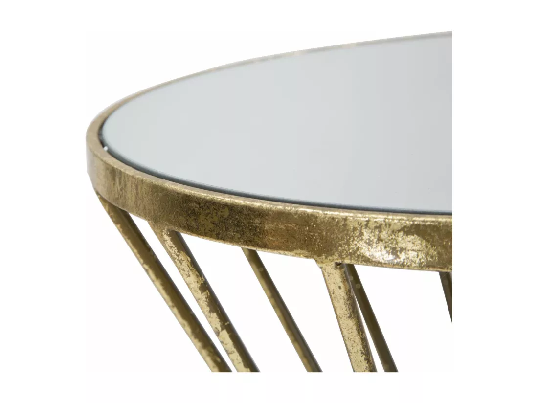 Table basse - Table basse ronde en métal doré et verre - Dimensions Ø 35x70 cm - Design luxueux et glamour - Parfaite pour embellir votre intérieur