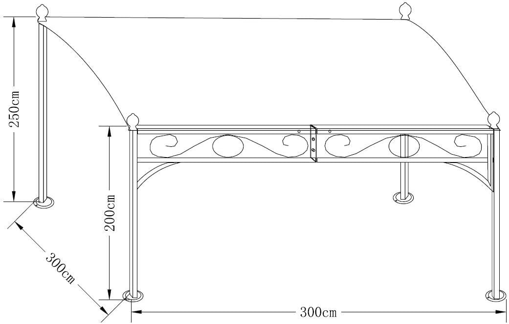 DEGAMO Anbaupavillon Terrassenpavillon Mantova-XL 300 x 300 cm, Stahlgestell schwarz, Dachplane wasserdicht ecrufarben