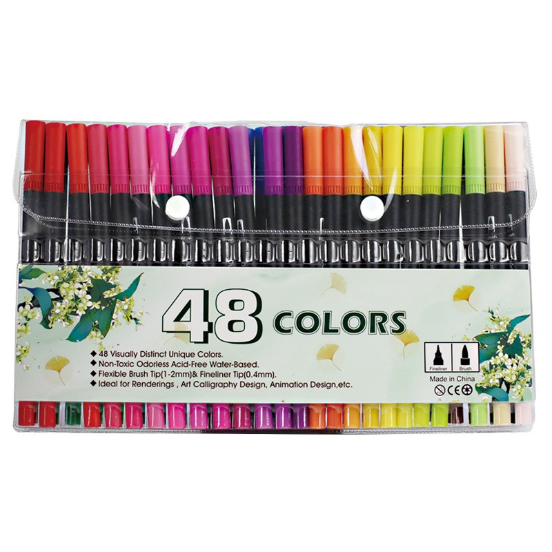 (48er Set) Künstler Doppelspitz Mal Filzstifte Dual Brush Pen Fineliner / Handlettering Stifte