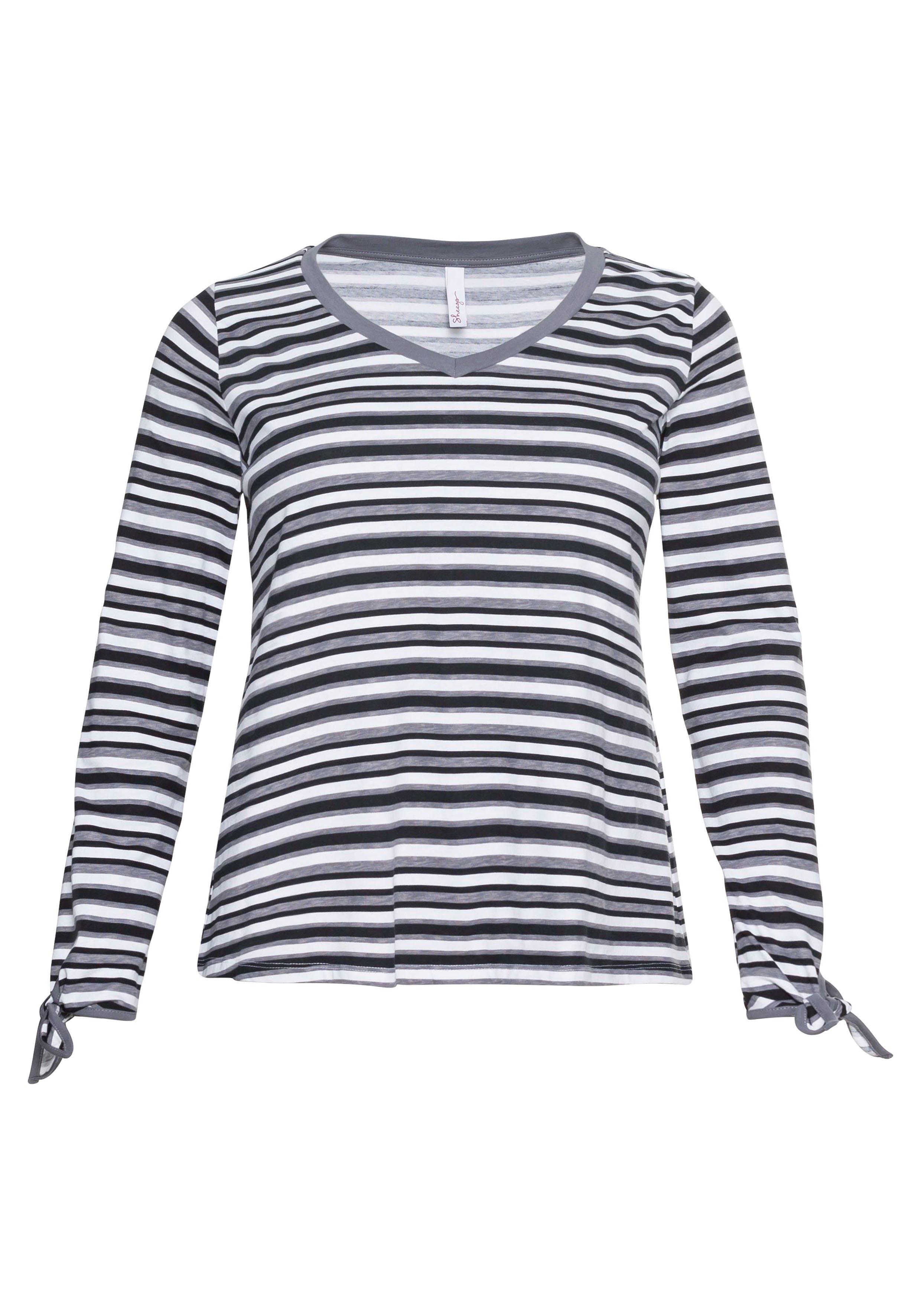 Langarmshirt mit Ringeln und Knoten am Ärmelsaum