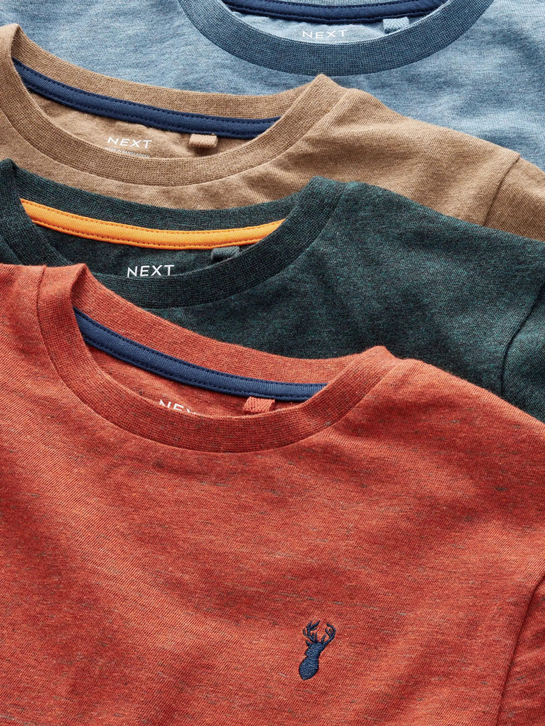 Oranje/Groen/Blauw met textuur - T-shirts met korte mouwen en geborduurd rendier, verpakking van 4 (3-16jr)