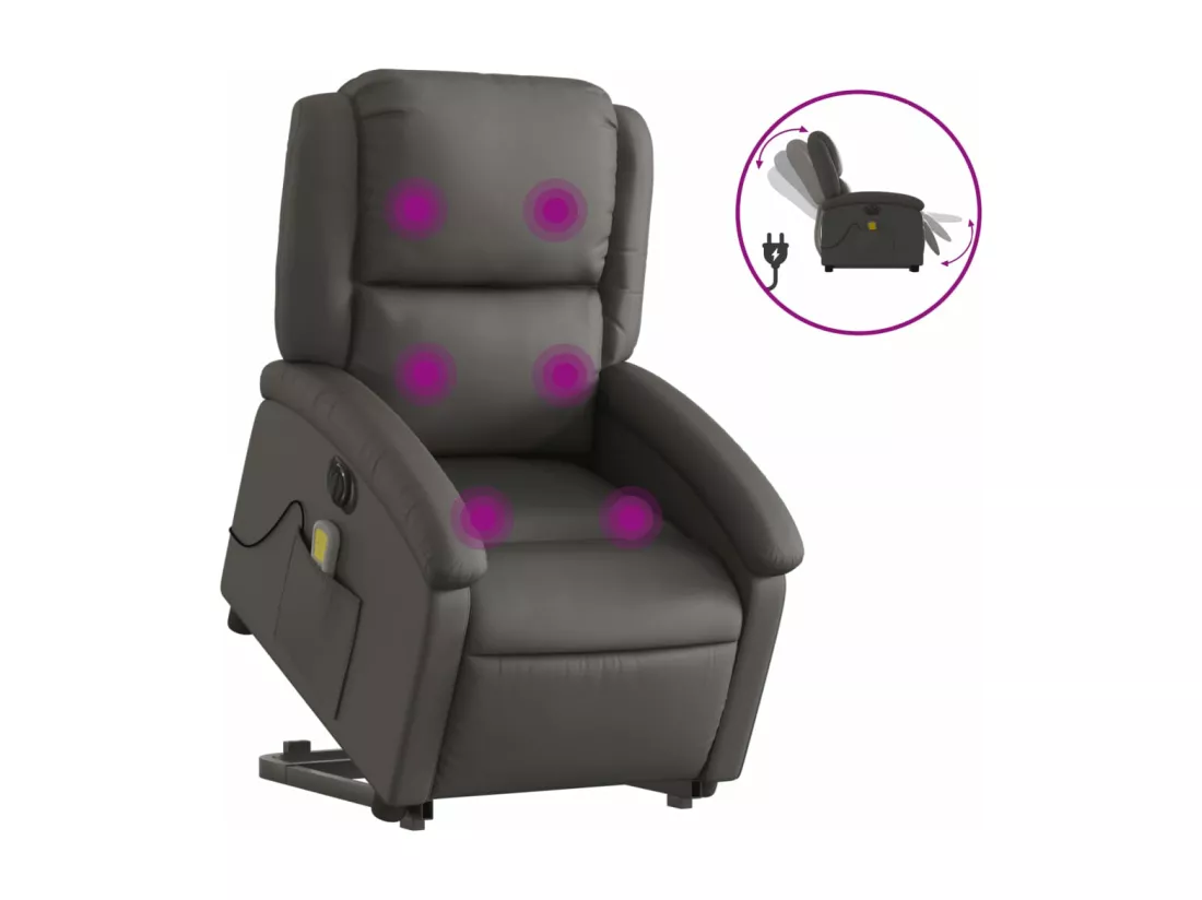 Fauteuil inclinable de massage électrique gris cuir véritable