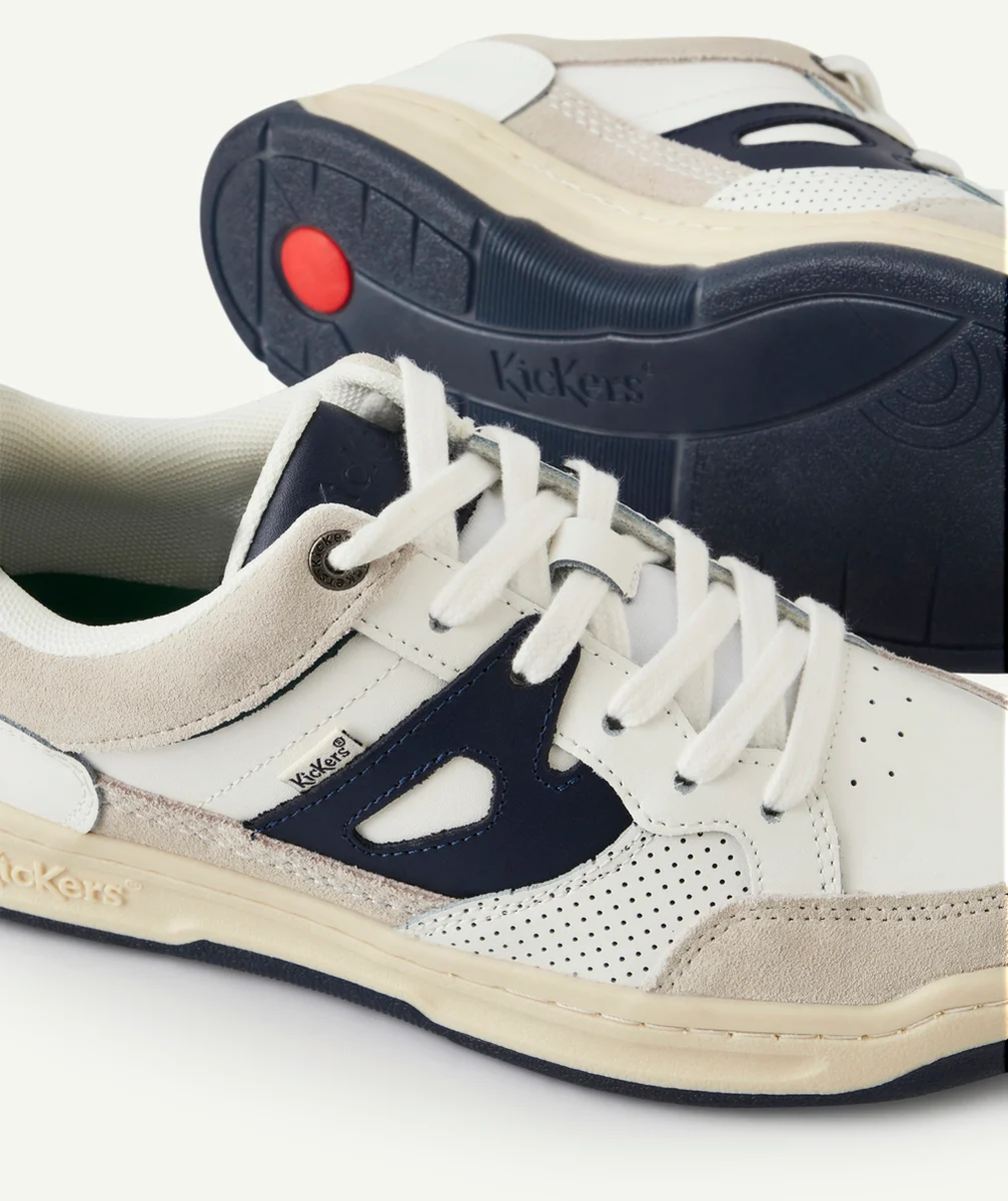 KICKERSBASKETS KIKOUAK JR BLANC ET BLEU MARINE
