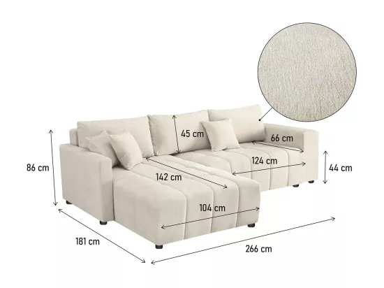 Canapé d'angle convertible tissu chenille 3 places - 