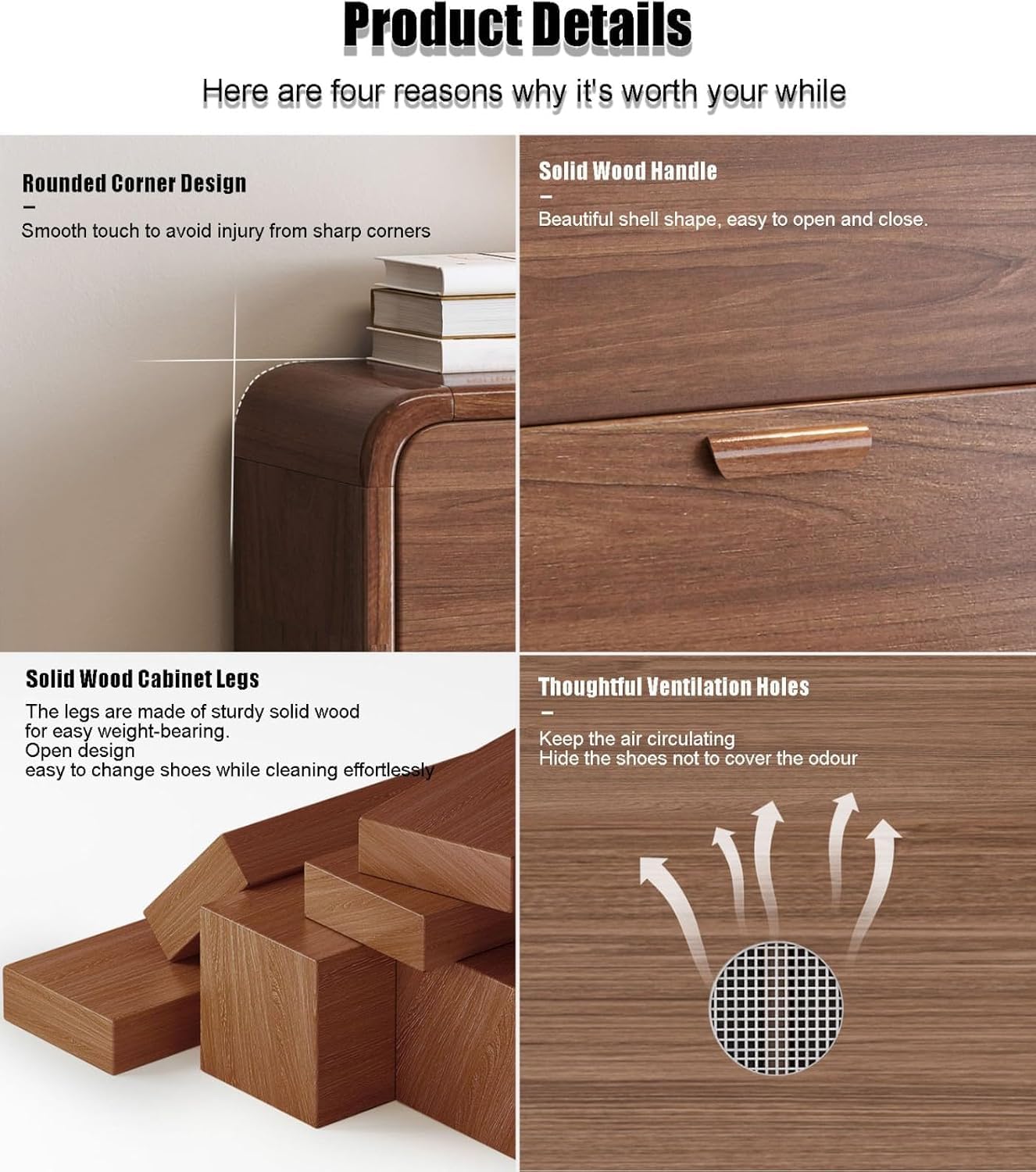Schmaler Schuhschrank aus Holz, zum Herunterziehen, für Flur, Tumbler, Schuhregal, Schränke, Schuh-Organizer mit Belüftungslöchern, Möbelaufbewahrung für Eingangsbereich, Schlafzimmer, Wohnzimmer