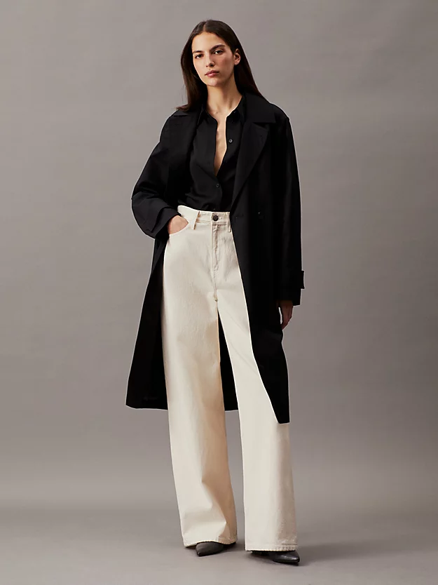 Trench coat de sarja de algodão