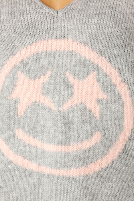 Pullover, oversized, Smiley, V-Ausschnitt, Langarm