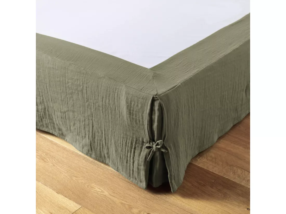 Cache sommier double gaze de coton kaki 140x190 cm