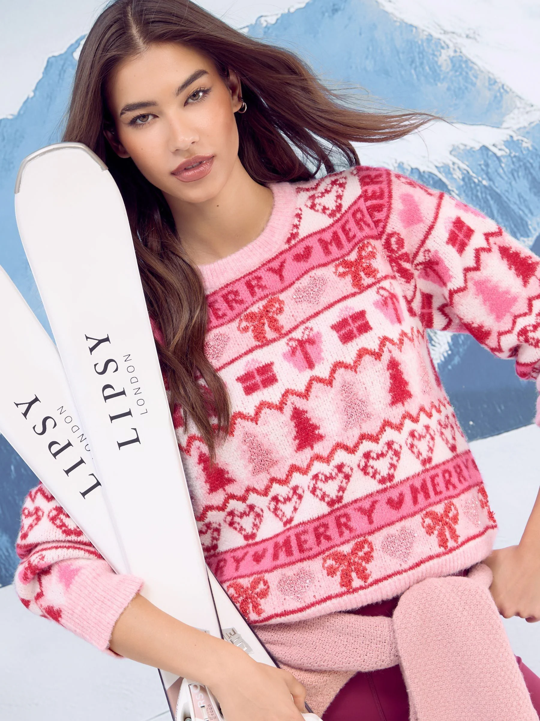 Roze Fairisle Merry - Lipsy Christmas Crew Neck Cosy Knitted Jumper
