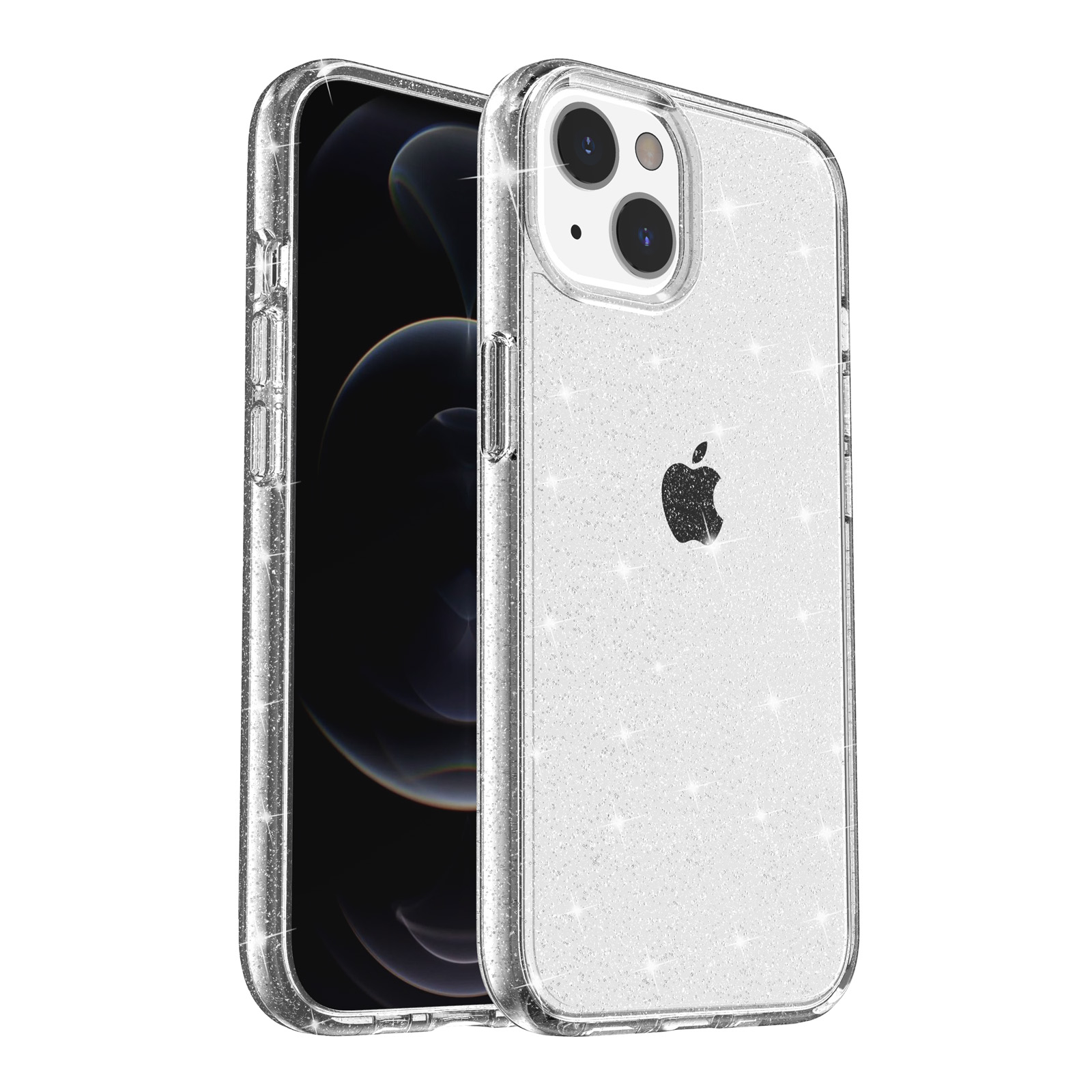 iPhone 13 Hybrid Hardcase Schutzhülle im Glitzer Design - Silber / Transparent
