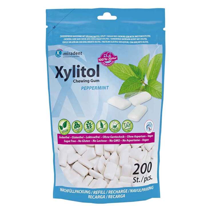 MIRADENT Xylitol Zahnpflegekaugummi Pfefferminze, 200 St