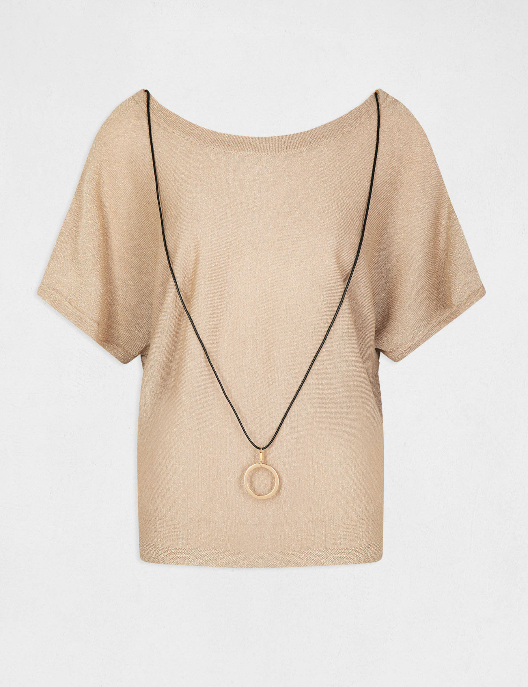 Pull manches courtes à détail bijou dore femme - dore