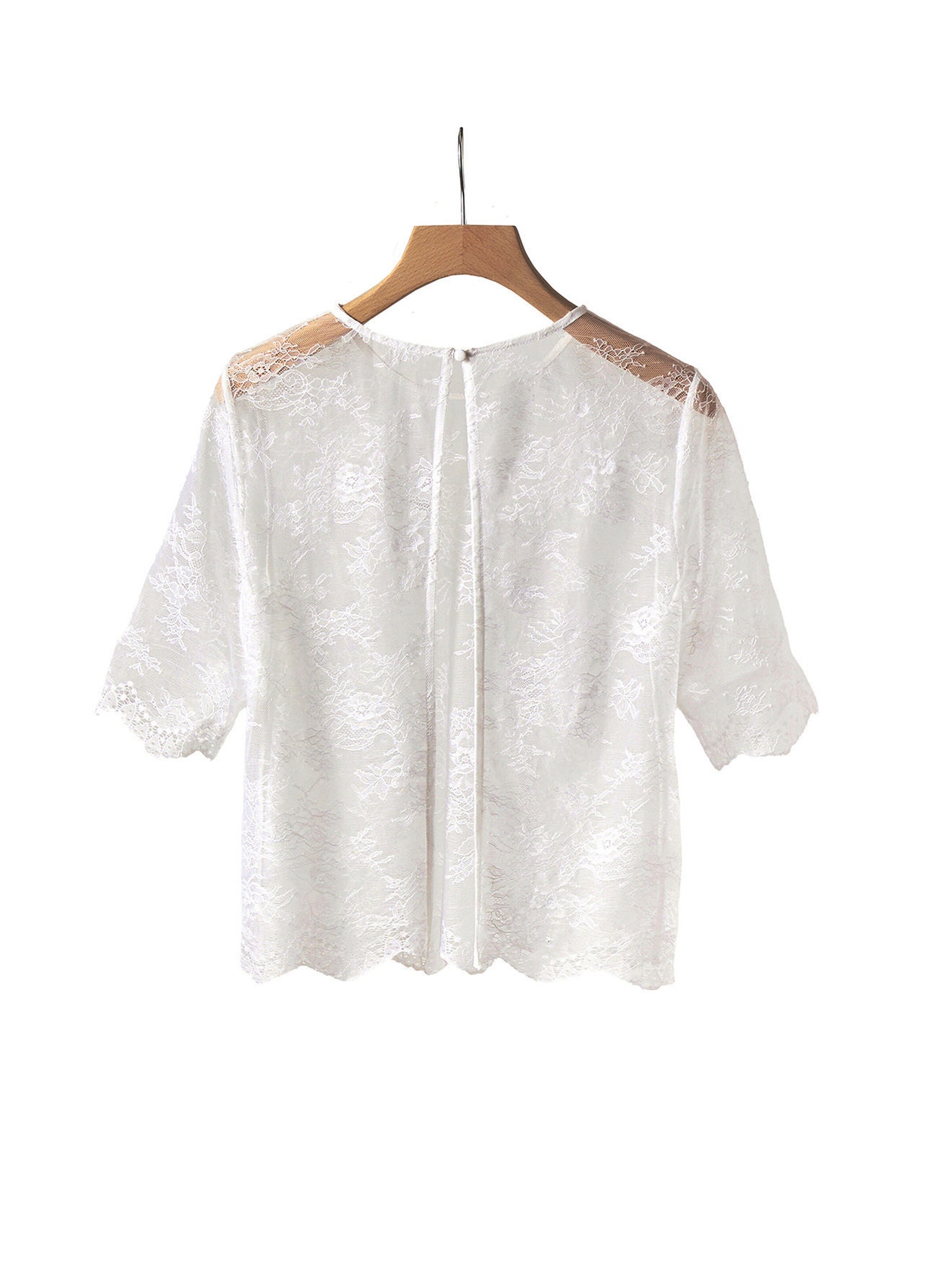 Envie de Fraise Transparente Spitzenbluse, Hochzeits-Capsule wollweiß