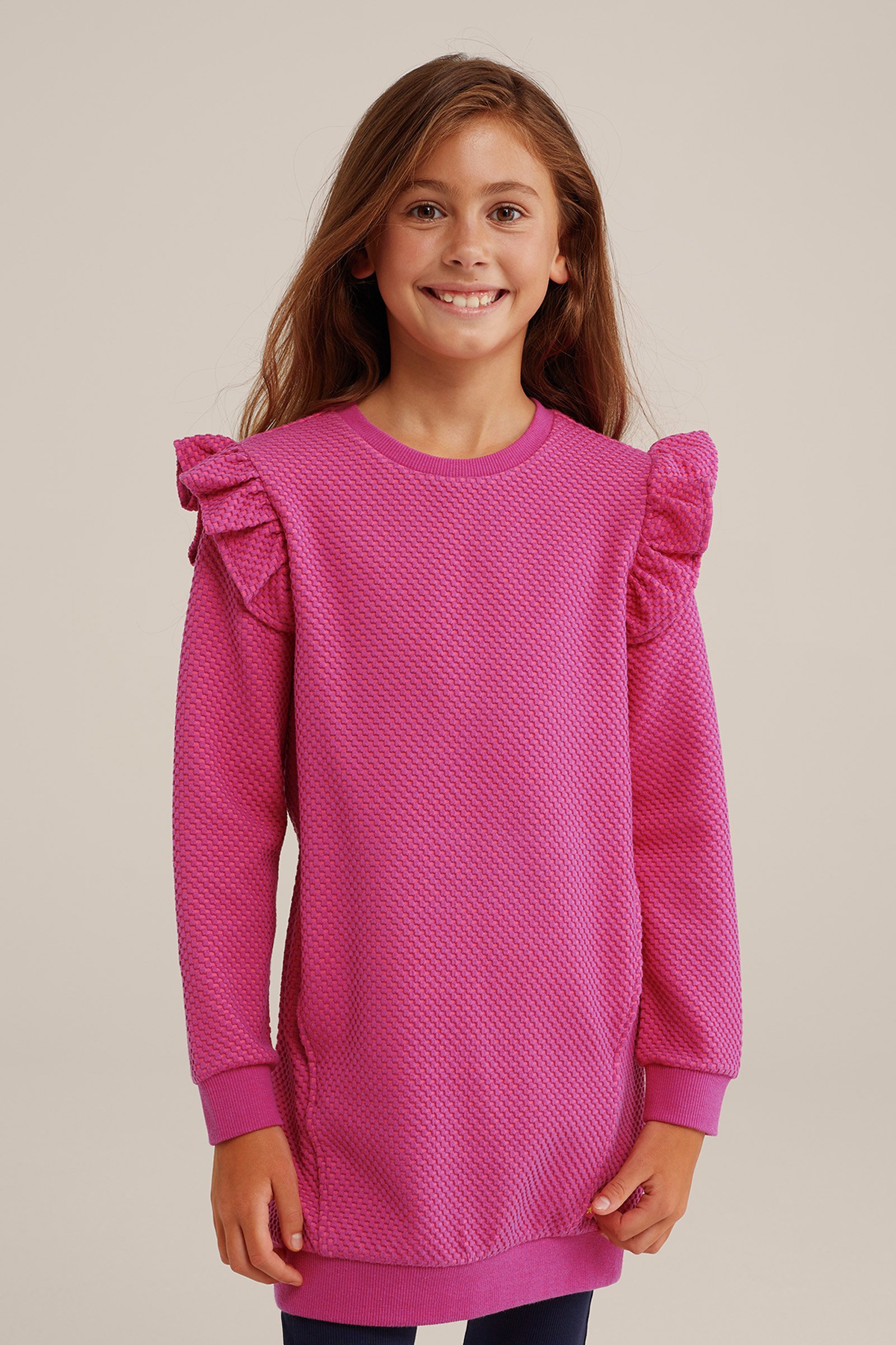 Meisjes sweatjurk met glittergaren WE Fashion Roze