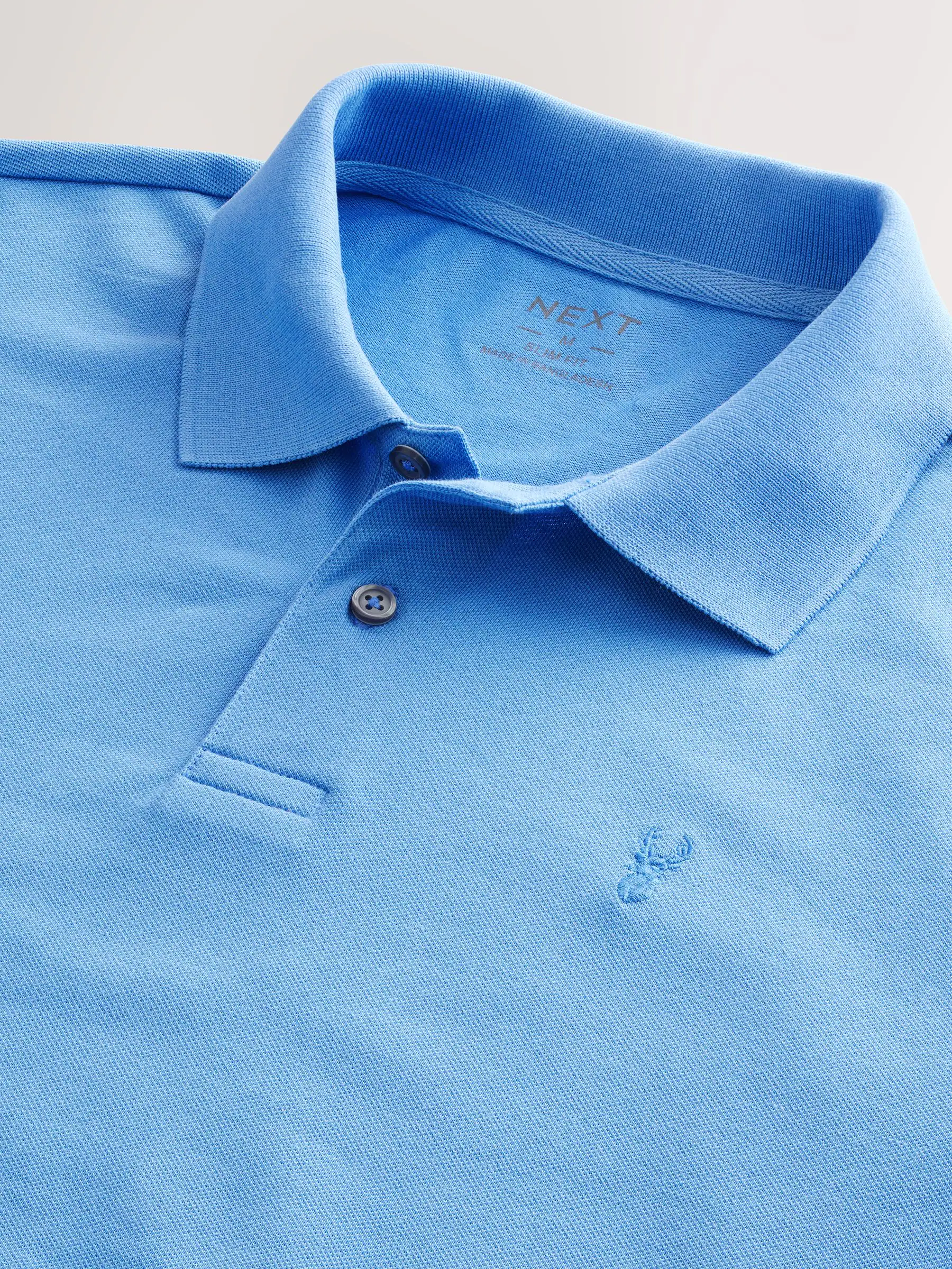Blauw - Slim Fit - Long-Sleeve Pique Polo Shirt