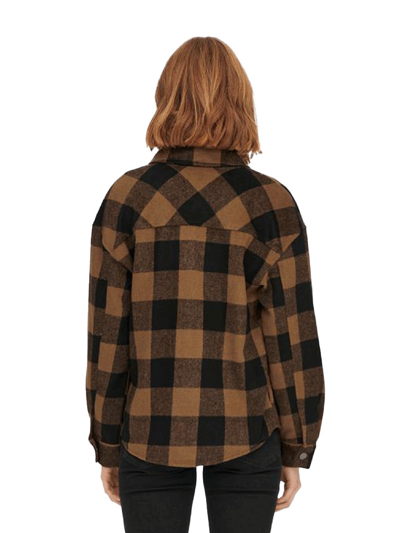 ONLY VESTE CHEMISE CARREAUX MARSALA MARRON