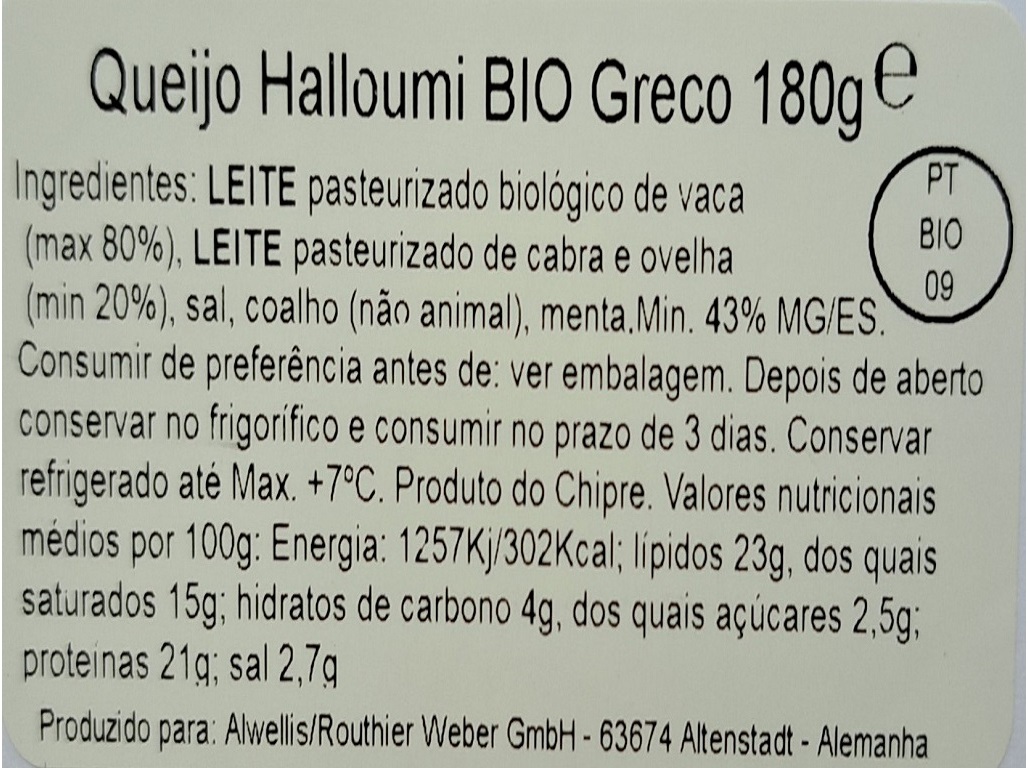 QUEIJO HALLOUMI DOP GRECO BIO 180G