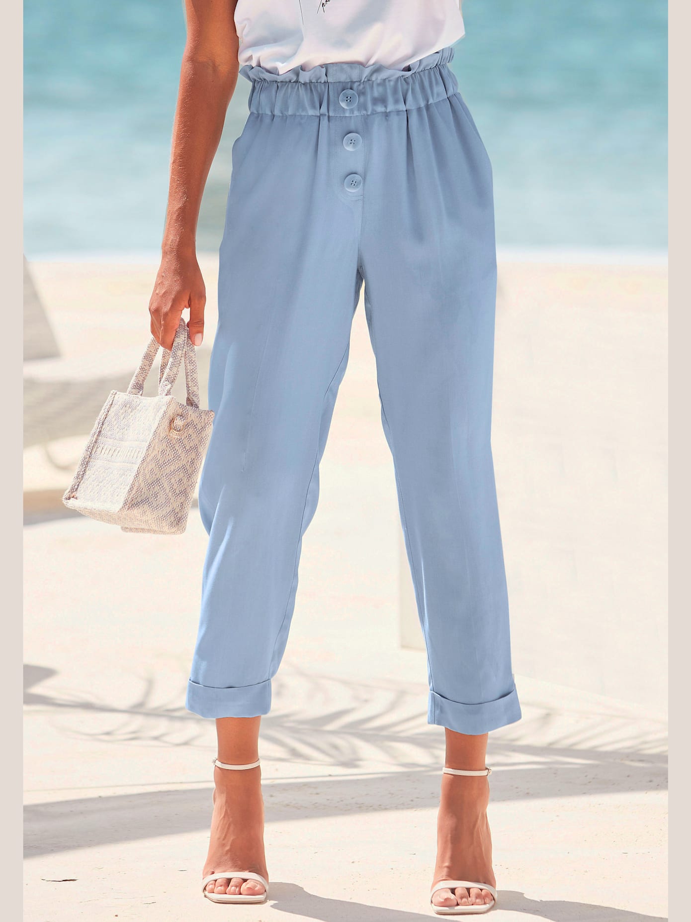 Pantalon paperbag léger avec ceinture élastique