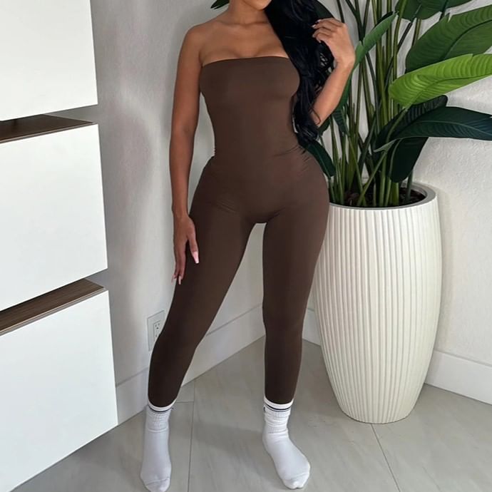 Oonnukal - Strapless effen slim fit jumpsuit