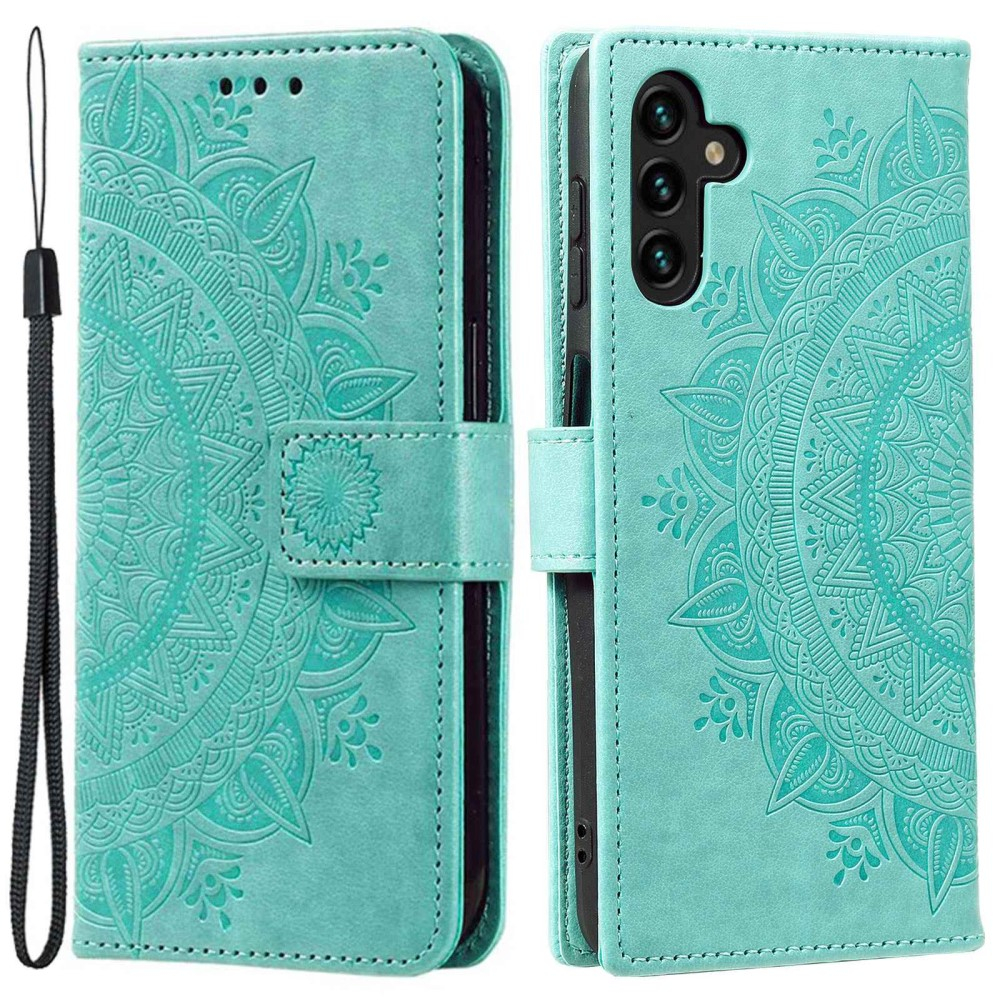 Samsung Galaxy A54 5G Leder Tasche Wallet Mandala Flowers - Türkis