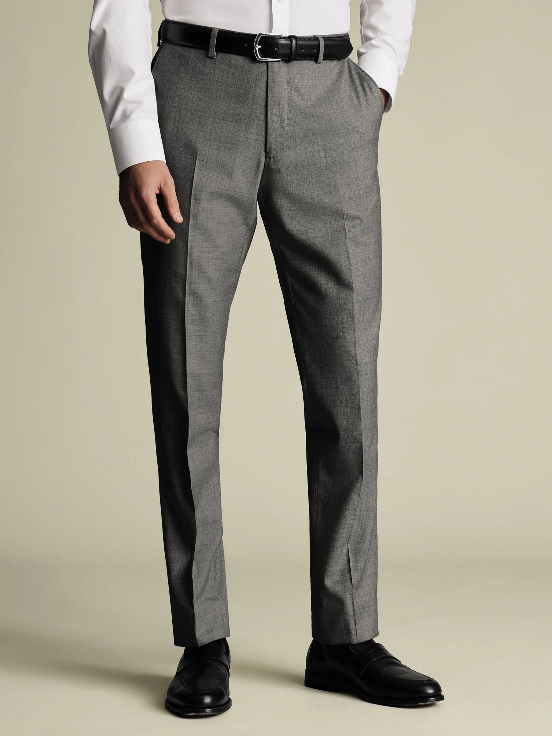 Grijs - Charles Tyrwhitt Slim Fit Sharkskin Trousers