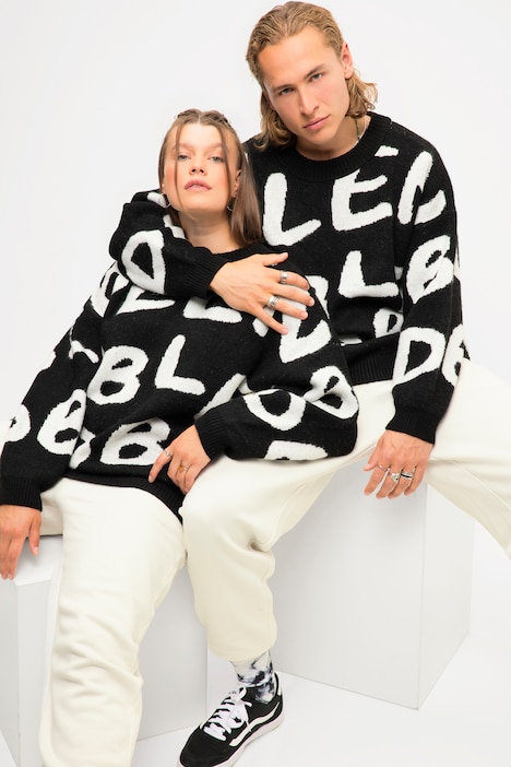 Pullover, oversized, Jacquardstrick, Rundhals, Langarm, Unisex