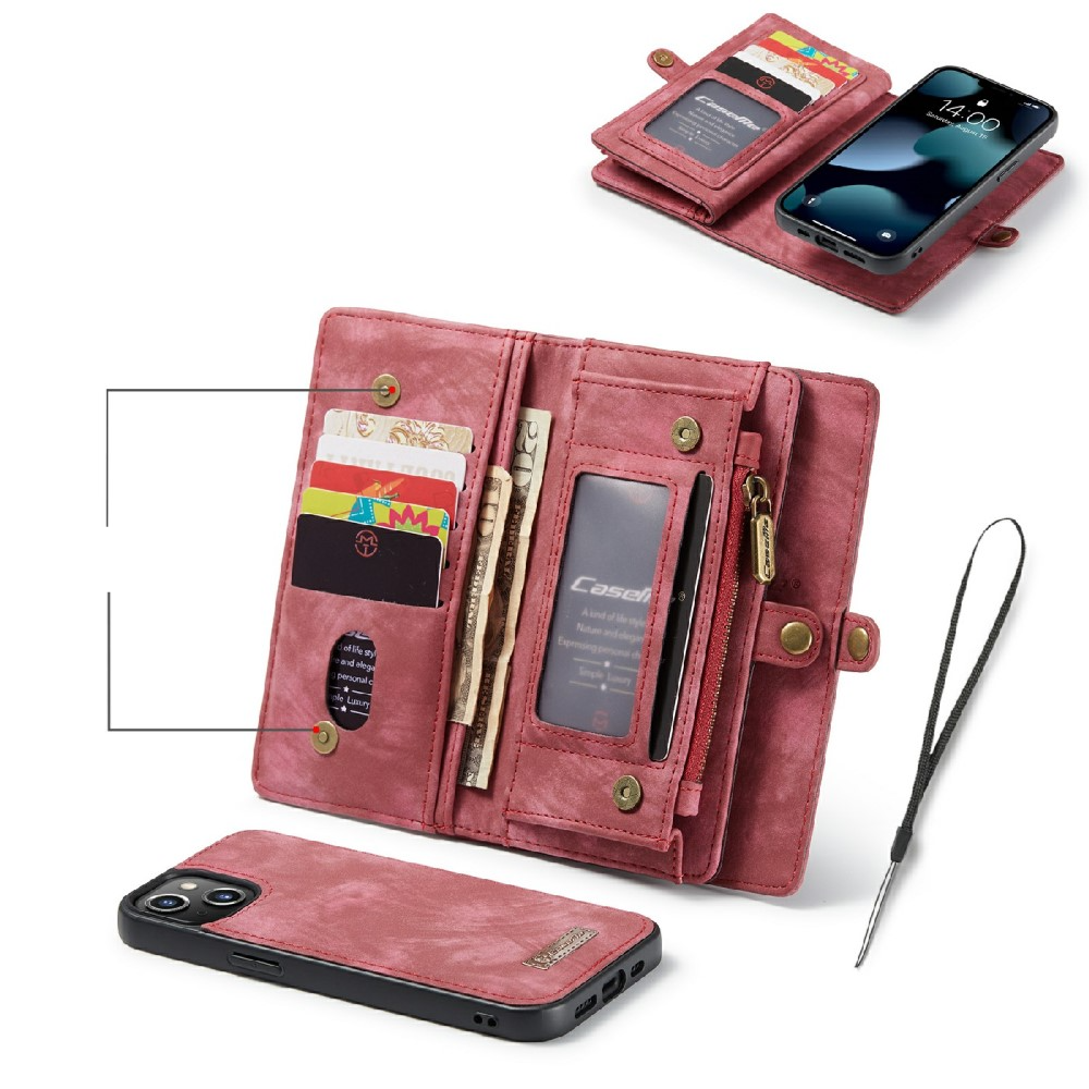 iPhone 13 2in1 Leder Tasche   Magnet Hardcase Karten Etui - Rot