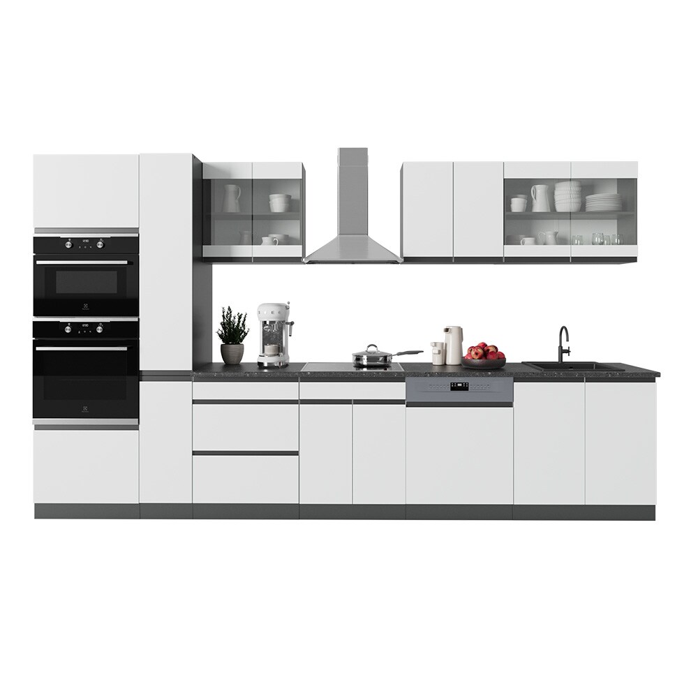Vicco Küchenzeile Küchenblock Einbauküche R-Line J-Shape Anthrazit Weiß 350 cm modern Küchenschränke Küchenmöbel