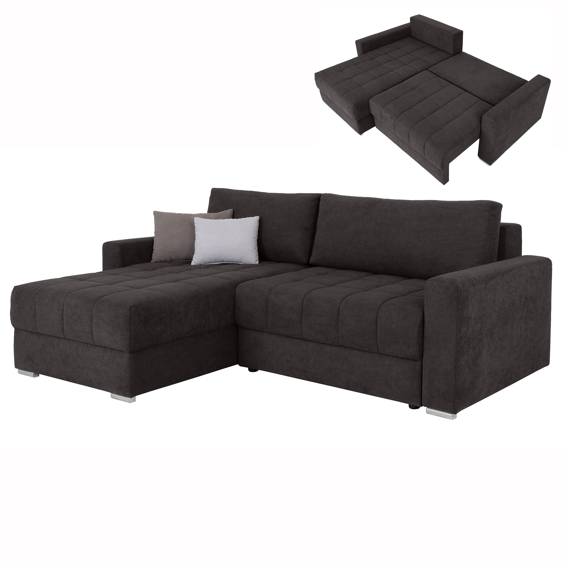 Ecksofa - graubraun - mit Staukasten - 235x172 cm