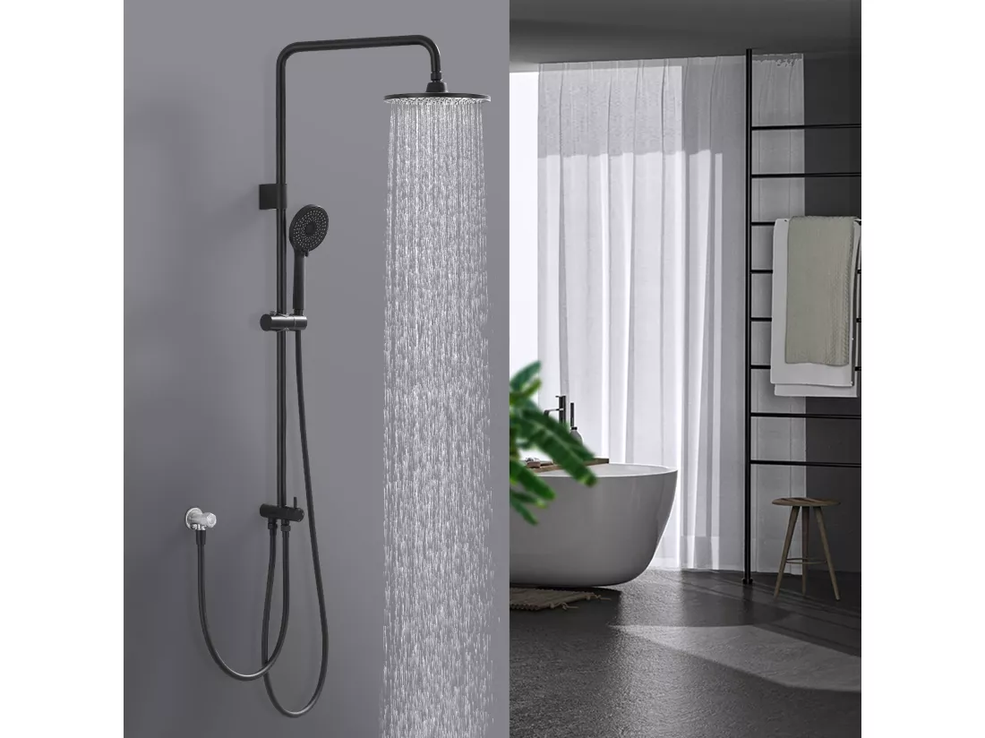 Colonne de Douche sans Robinetterie Réglable Colonne Douche pour Baignoire Ensemble Douche Murale Douchette Douche Pommeau de Douche, Noir