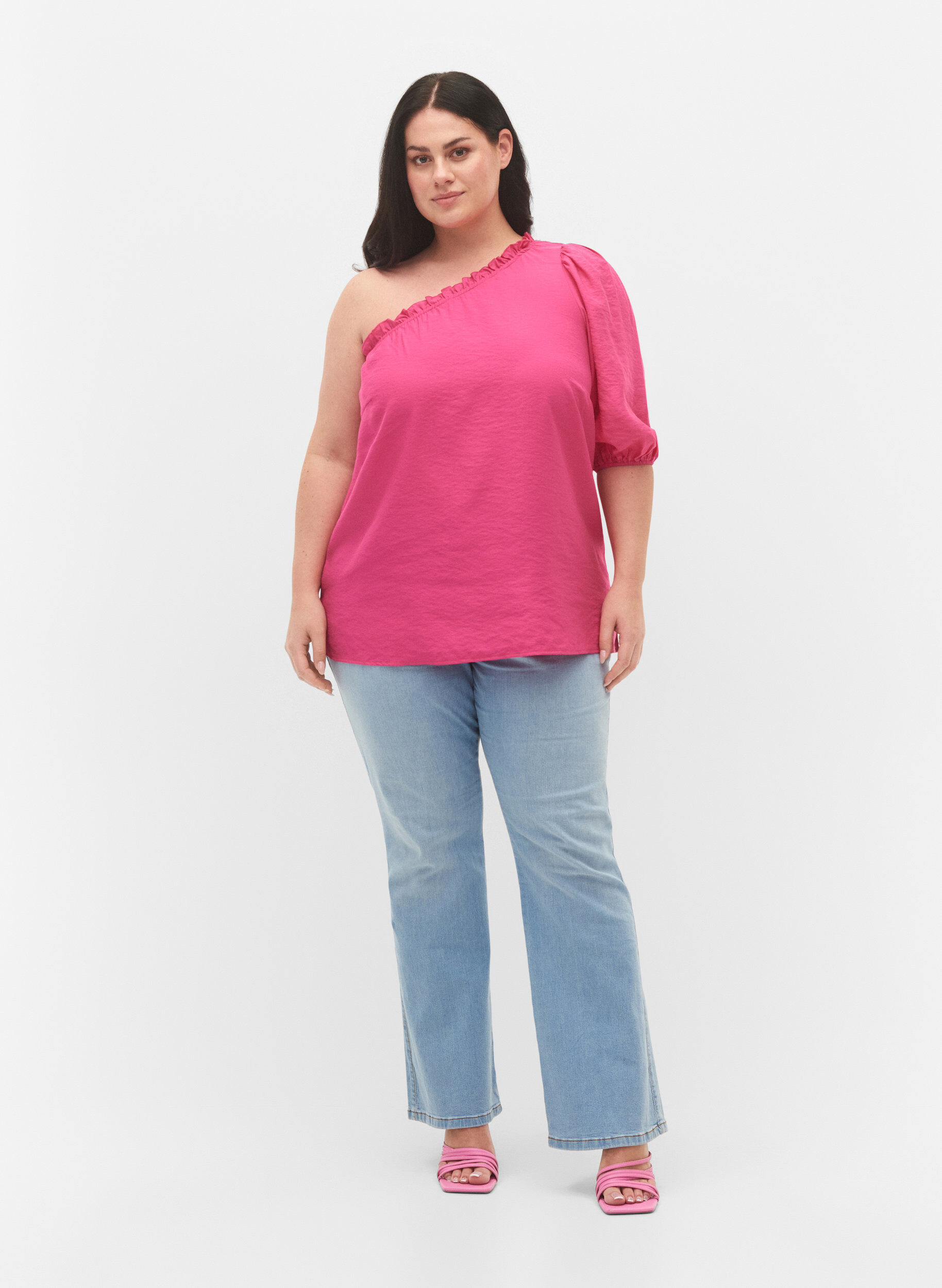 One-shoulder bluse i viskose