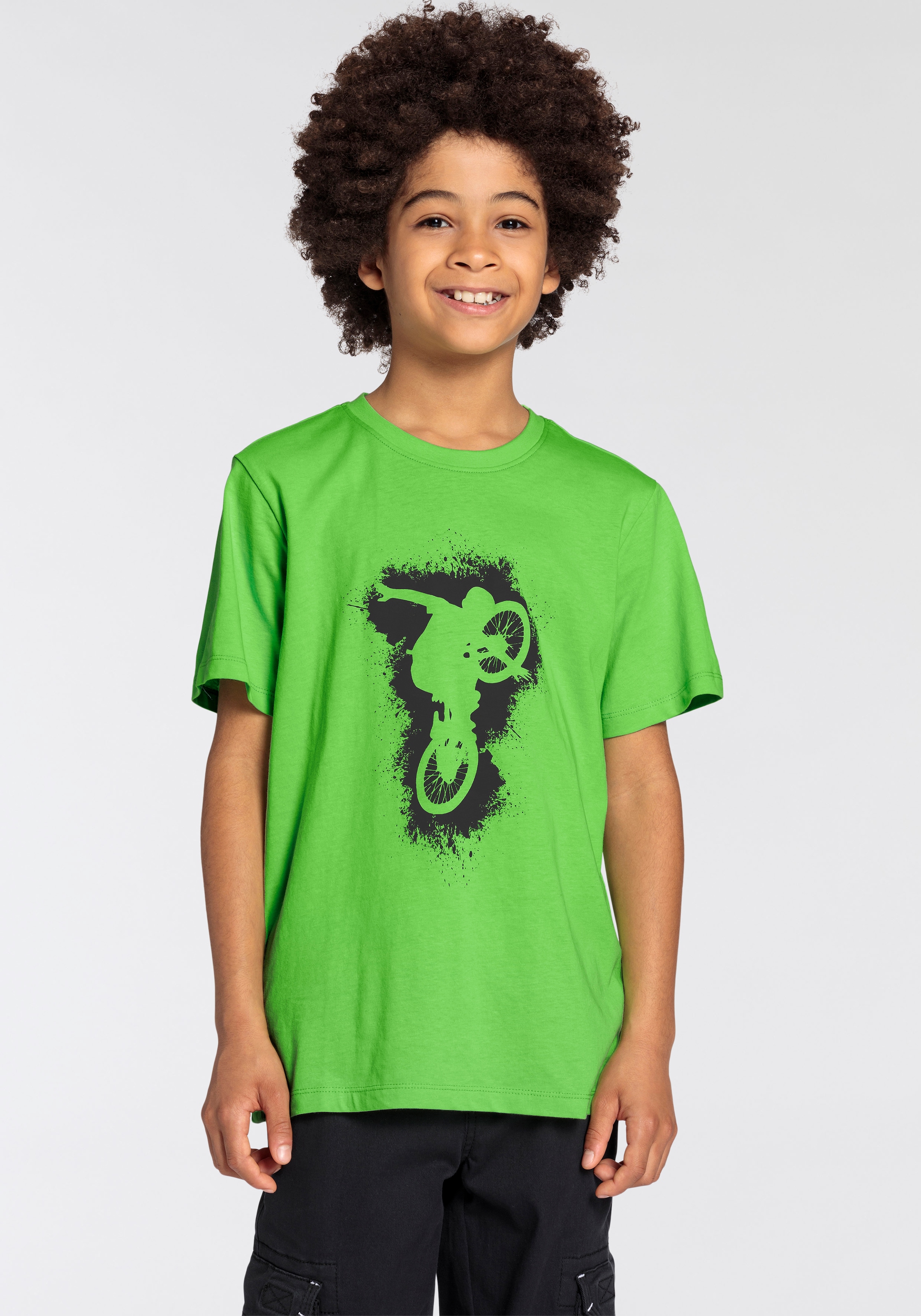 KIDSWORLD T-Shirt »Biker - Druck«, Kurzarm,  Basic-Passform,  mit stylischem Druck,  Rundhalsausschnitt