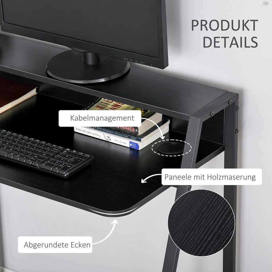HOMCOM Schreibtisch in Walnuss-Optik schwarz