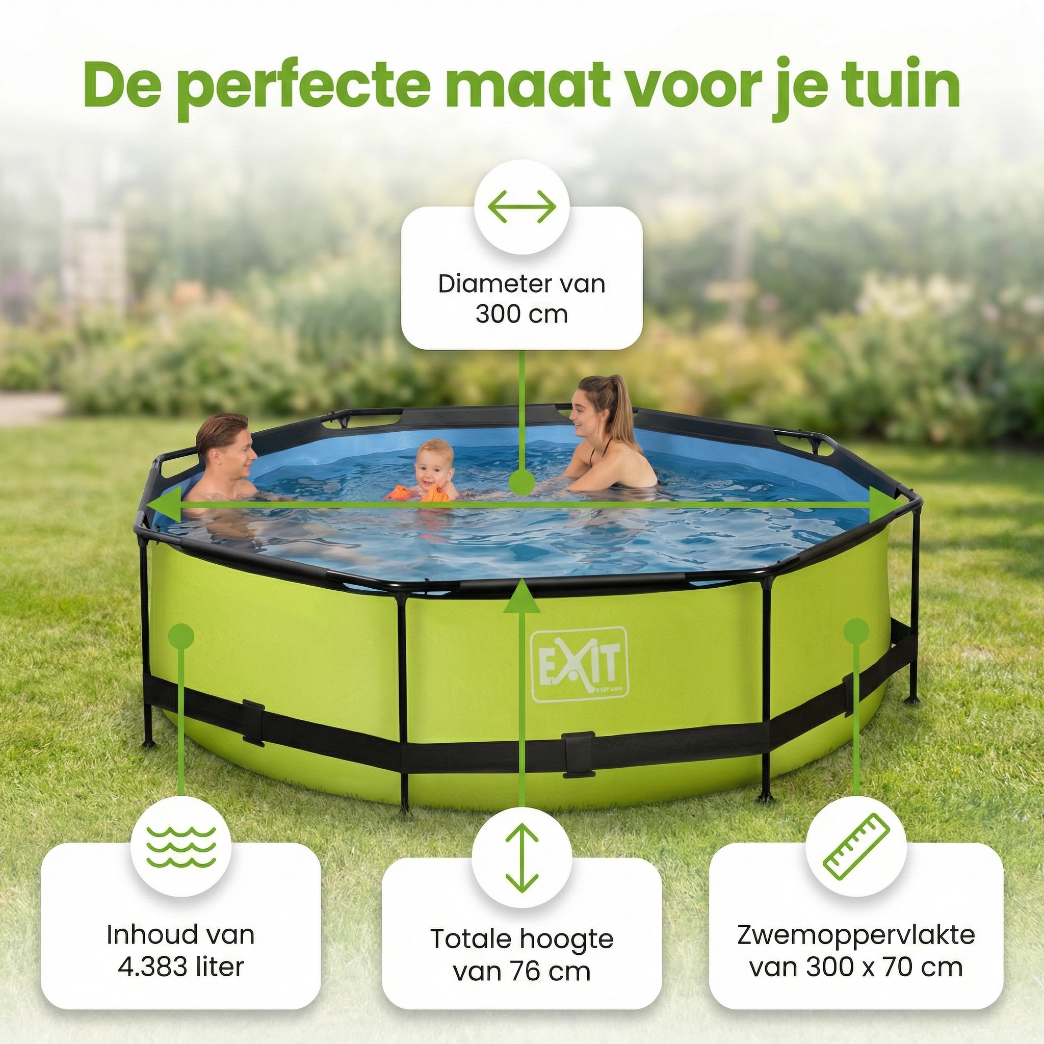 EXIT Lime 300x76cm Zwembad met pomp - Green