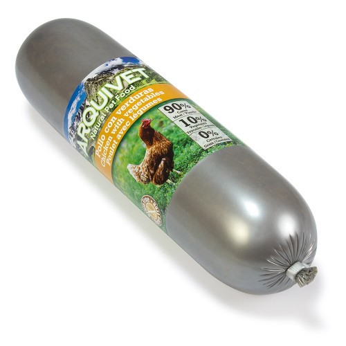 Linguiça natural úmida com sabor de frango e vegetais