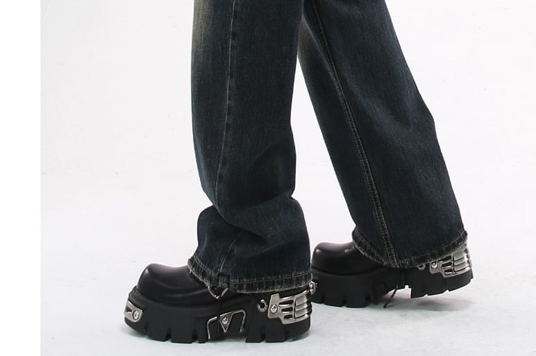 Bolgivy - Mid Waist Washed Wide Leg Jeans (Diverse designs)