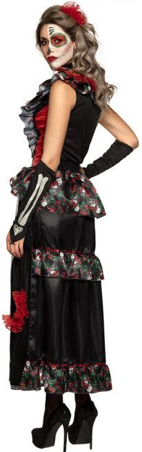 Dia de los Muertos - Kostuum - Zwart/Rood - Polyester