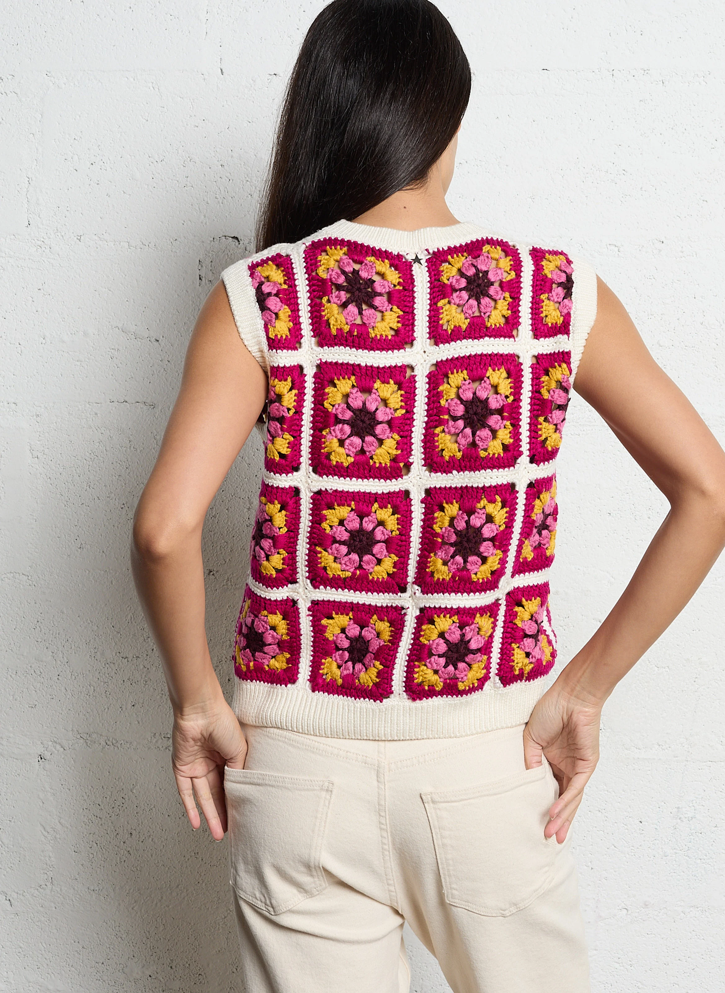 MARCY - Pull col rond à motif floral | Blanc