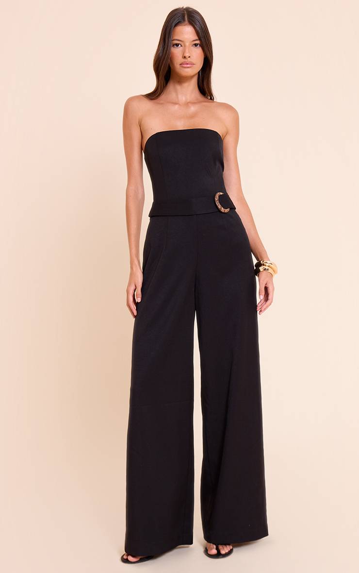 Noir Combinaison Jambe Droite Bandeau Tissée Avec Détail Ceinture