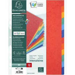 Intercalaire A4+ carte lustrée colorée Exacompta 12 onglets neutres multicolores - 1 jeu